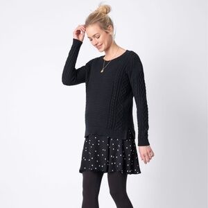 LUXE SERAPHINE Black Polka Dot Dress & Cable Knit Sweater Maternity/Nursing Set